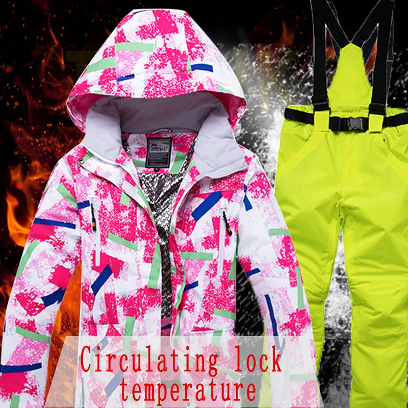 

Female Snow Jacket Women Ski Suit Winter Snow Jacket And Pants Windproof Waterproof Colorful Clothes Snowboard Sets