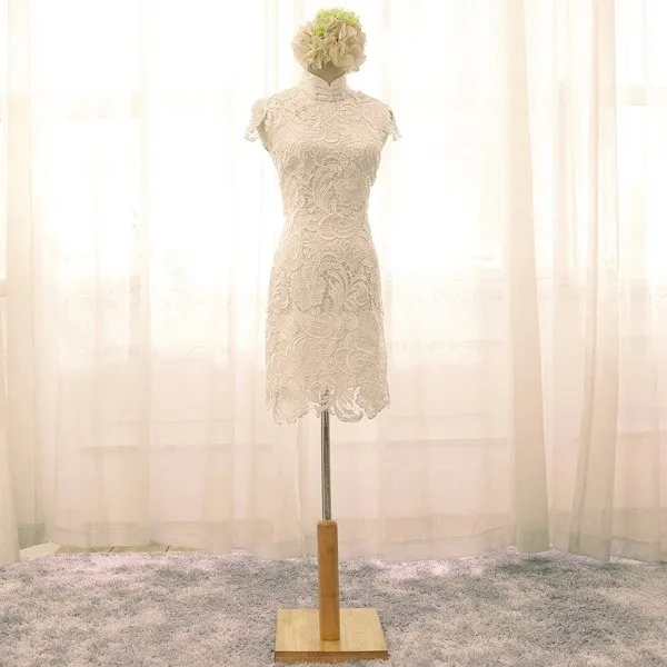 chinese shanghai white lace short cheongsam qipao chi pao dresses elegant plus size hot new (23)