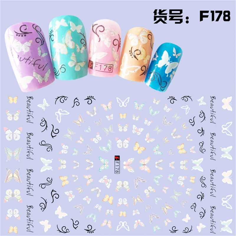 

1 sheet mixed design beauty butterfly ADhesive decals Nails Art decorations Stickers nail accessories manicure tool F175-179