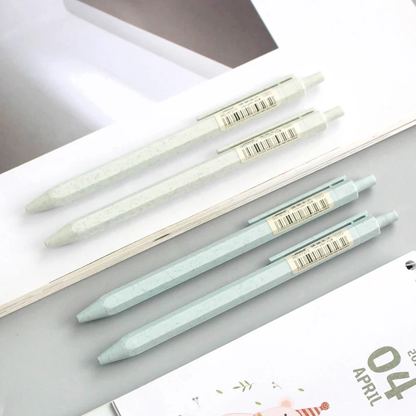 

0.5mm Mechanical Pencil Brown, Blue, Green Hexagonal Barrels Automatic Drafting Pencil Wheat Straw Pencil for Writing Drawing