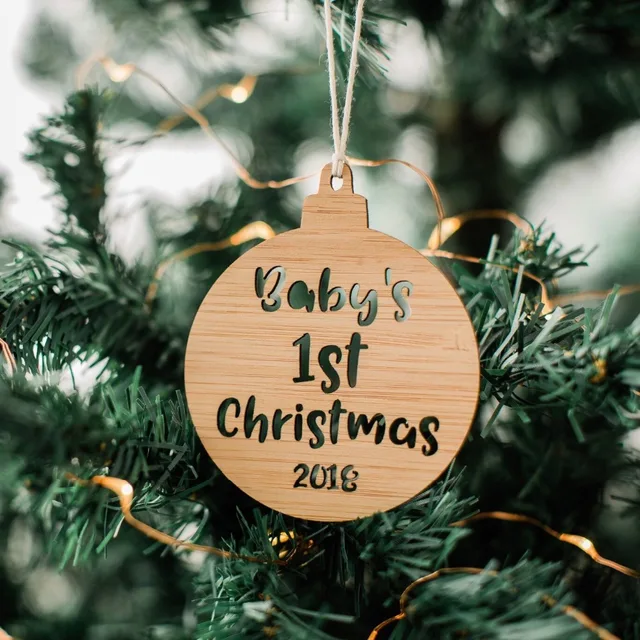 Baby's 1st Christmas ornament,Custom Wooden Bauble Ball Shape Engraved ...