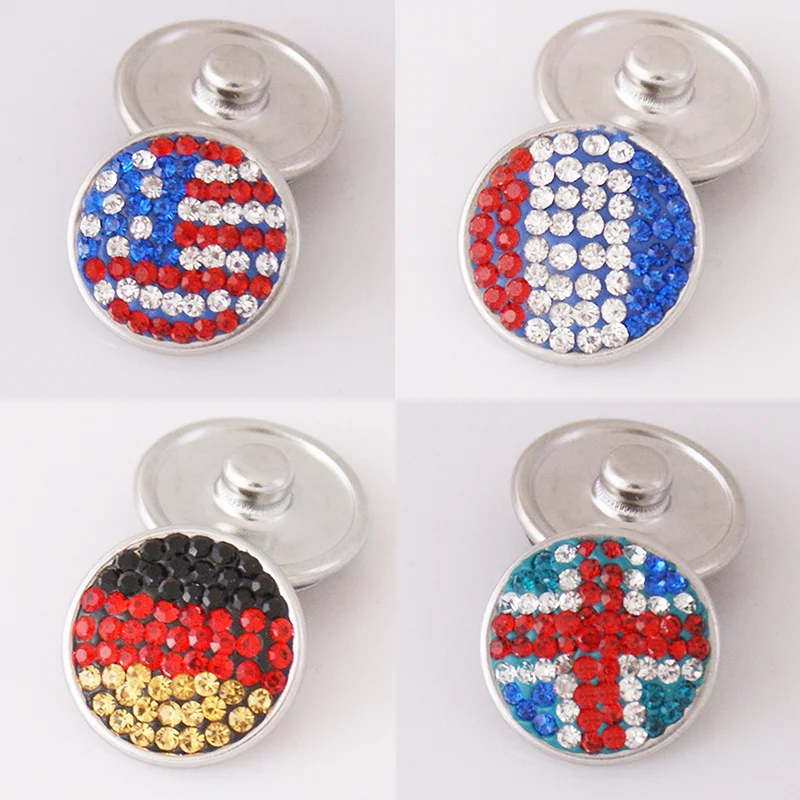 MF369 USA 18mm National flag rhinestone clay charm Snap button bloom