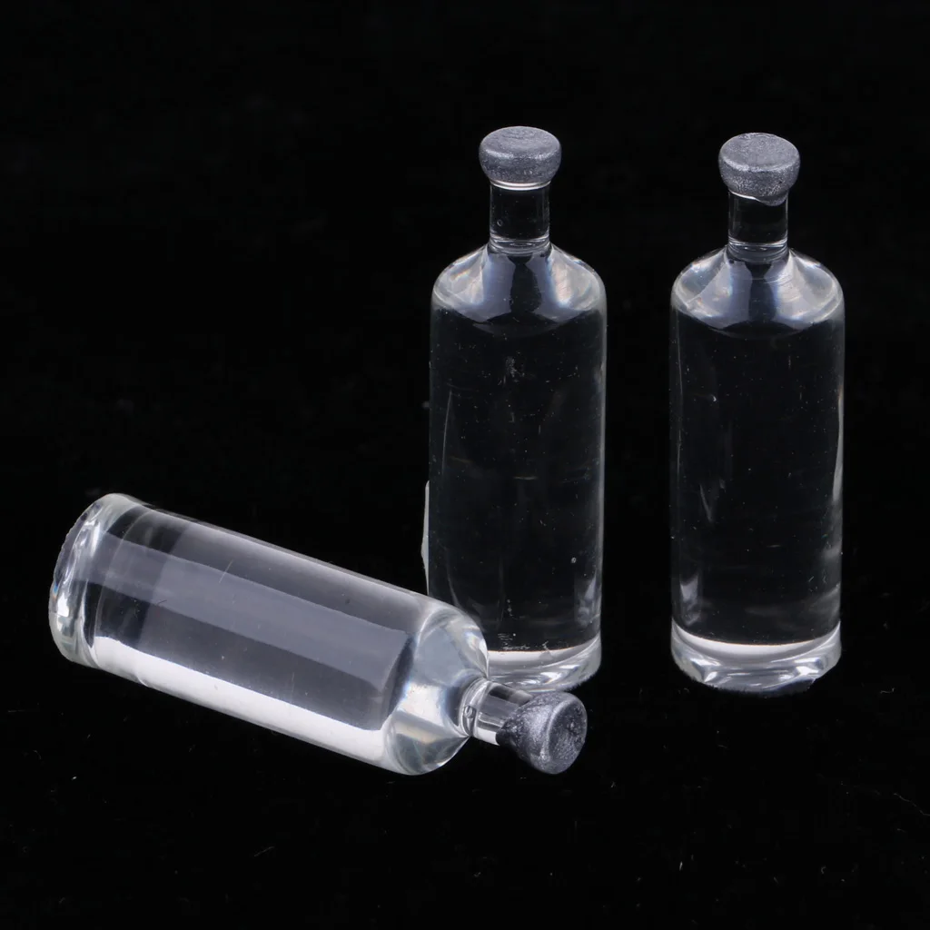 Three Bottles Of White  Wine Beer Bottles - Dollhouse Miniature 1/12 Scale Plastic PVC Dollhouse Miniatures Drink Bottle