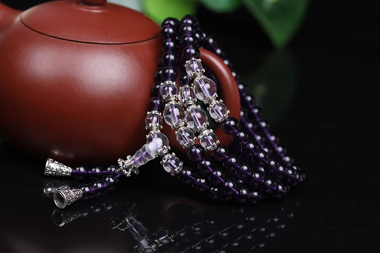 Новая мода 6 мм 108 шт Фиолетовый Кристалл бисерный браслет Молитвенные Четки из бусин Мала Браслет для медиатации может Прямая поставка
