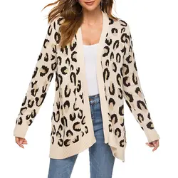 2019 Леопардовый Модный женский кардиган Vogue свободный длинный рукав осенняя одежда верхняя одежда женский Дамский вязаный свитер пальто Casaco
