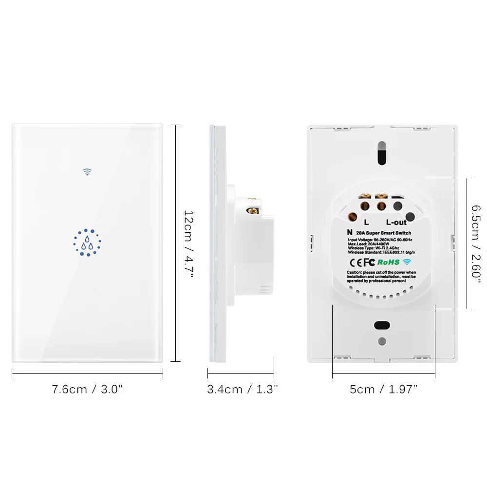 90 V-250 V 20A Высокая мощность Wifi водонагреватель переключатель умный дом гаджеты беспроводной релейный приемник приложение управление с сенсорным пультом дистанционного управления