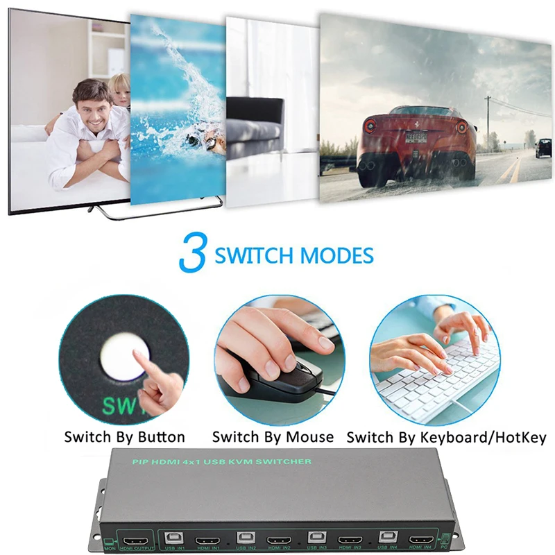 Navceker USB HDMI KVM Schalter 4 Port USB KVM HDMI Schalter Unterstützung 3840*2160/4 karat * 2 karat PIP Extra USB 2.0 Viele Computer Maus & Tastatur