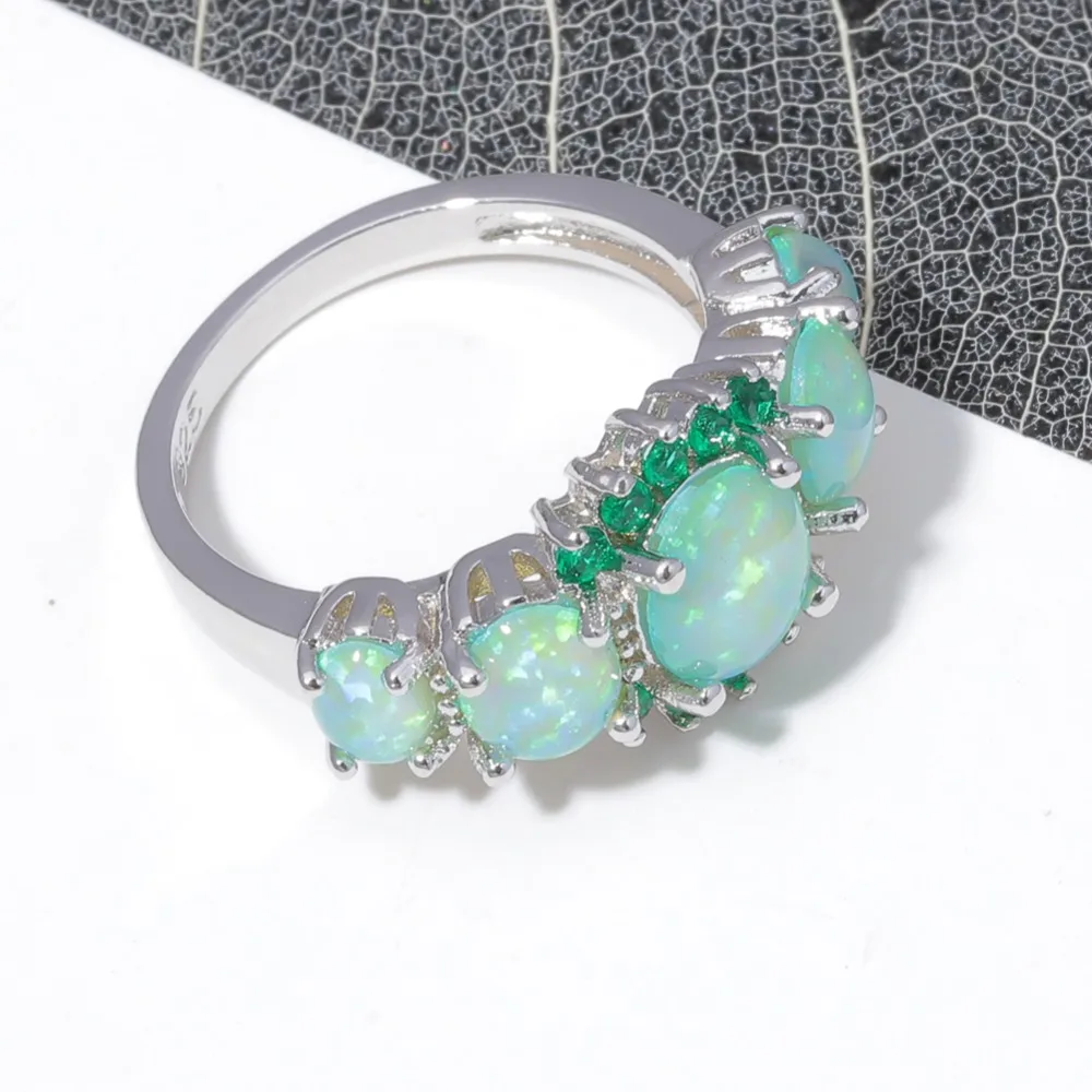 CiNily Аутентичные. 925 пробы Серебряное кольцо, созданное зеленым огненным опалом изумрудом, опт для женщин, Ювелирное кольцо, Размер 7-8 SR005