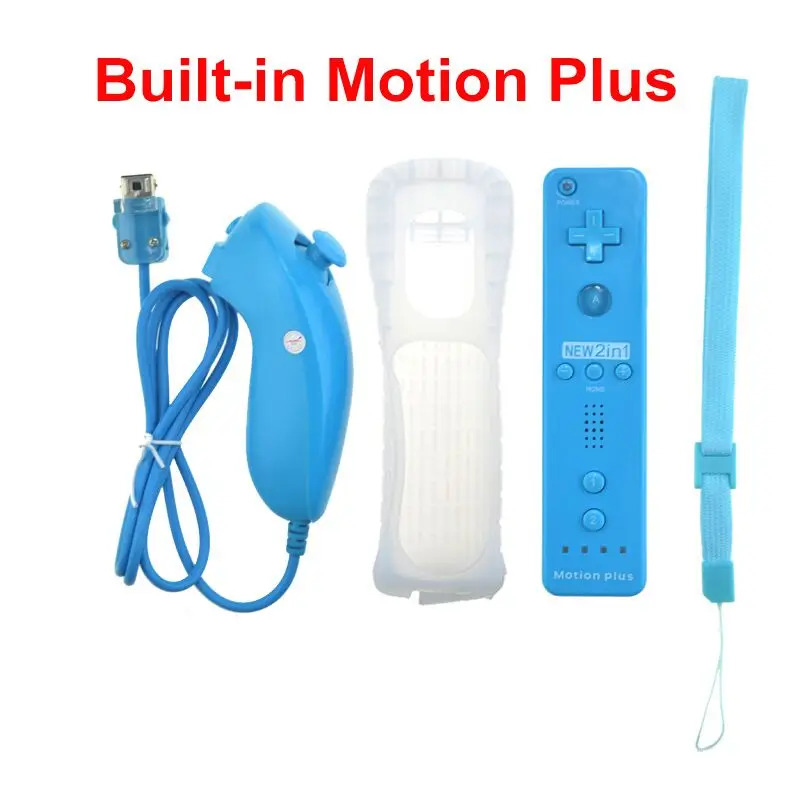 Встроенный контроллер Motion Plus для беспроводных игр wii, пульт ДУ Nunchuck для wii 2 в 1, Bluetooth, игровой контроллер, силиконовый мягкий чехол - Цвет: with motion plus