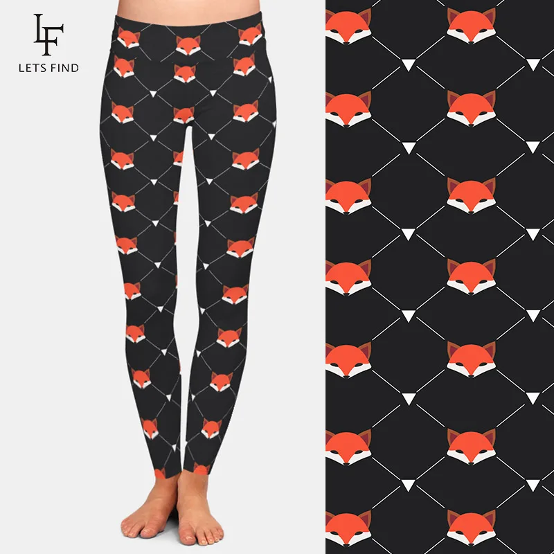 leggings LETSFIND Brand New Arrival 3D Cartoon Fox Printed Women Leggings High Waist Plus Size Milk Silk Casual Black Leggings brown leggings