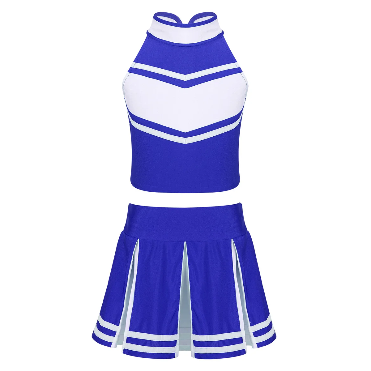 Для маленькой девочки костюм чирлидерши на молнии, комплекты из топов с юбка для школьной формы для выступлений на сцене Косплэй вечерние бальное платье - Цвет: Blue White
