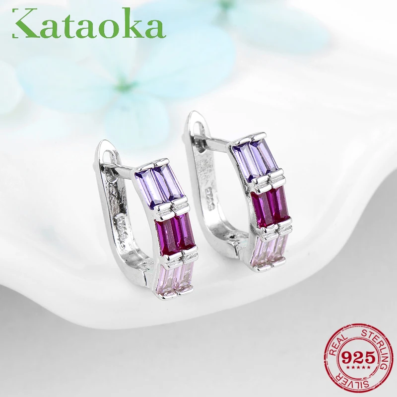 

2018 Fashion Earrings Jewelry 925 Sterling Silver Colorful Pink and purple Earings Flash Zircon Ear Studs Luxury Party