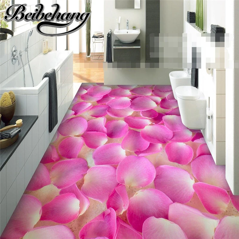 

beibehang Modern sticker 3D floor painting Romantic pink petals non-slip waterproof thickened self-adhesive PVC filme flooring