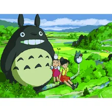 Цифровая картина мультфильм животных Тоторо DIY картина маслом по номерам искусство на холсте Ручная роспись, стенная роспись картина для комнаты домашний декор