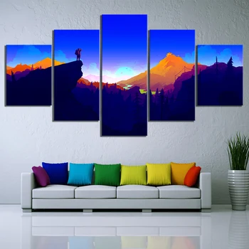 

Printed Painting Poster HD Wall Artwork 5 Panel Firewatch 2 Game Scene Mountain Canvas Pictures Home For Living Room Decoration