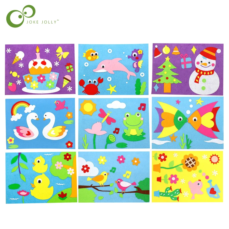 

1Set Children Cartoon DIY Sticker Toys Non-Woven Felt Collage Cute Swan Frog Duck Craft Decoration Stickers Educational Toys GYH