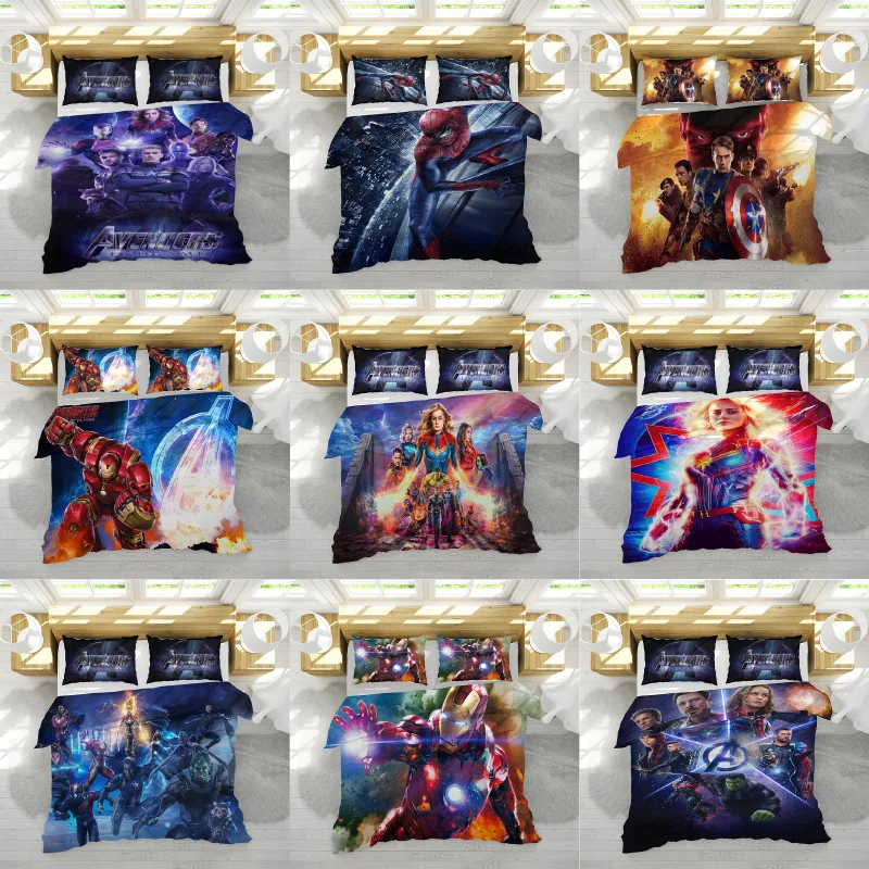 

Bedding Set Avengers Captain America Iron Man Spiderman Hulk personality European style 2/3pcs soft Duvet Cover Sets Pillowcase