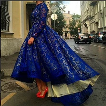 Lange Spitze Abendkleid Einfache Elegante High Low Blau Prom Kleider Vestidos Longos Para Casamento Besondere Anlässe Kleider