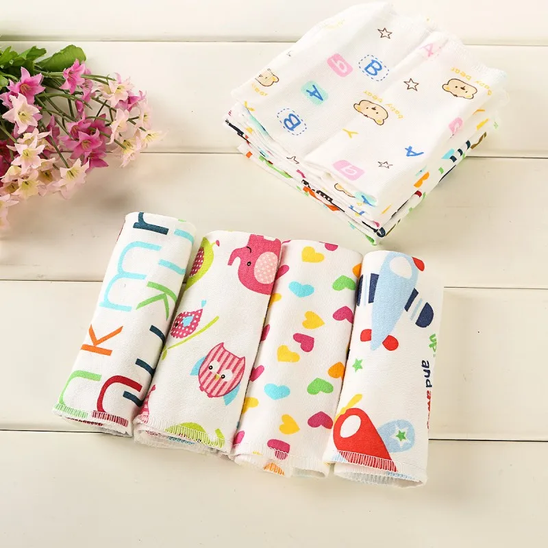 2pcs/lot Baby Face Towel 6 Layers of Gauze Washing Towel Baby Towel Cotton Printed Handkerchief 30*30CM