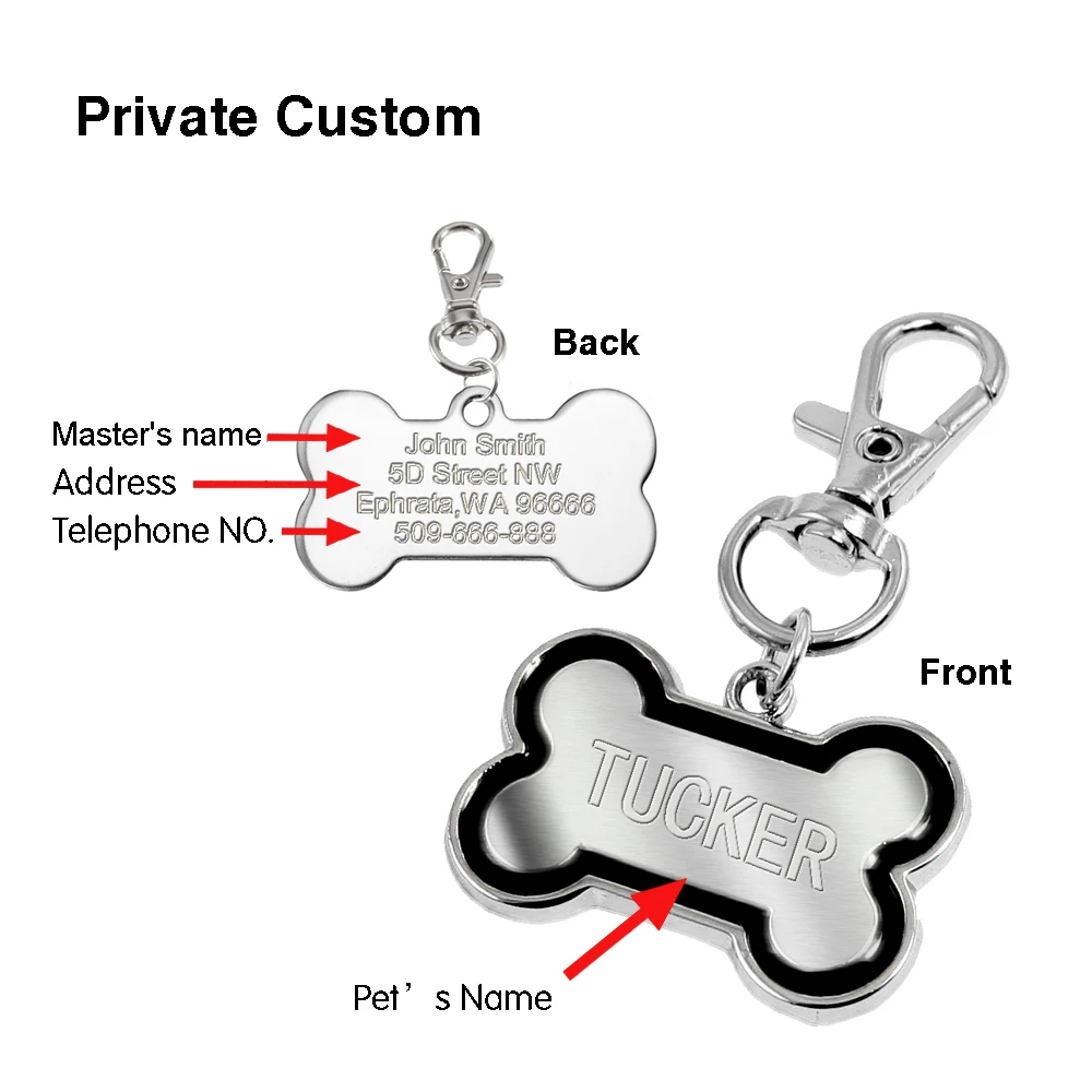 4 цвета в форме кости, персонализированные бирки для собак, кошек, идентификационные бирки на заказ с лазерной гравировкой, бирка для кошек, щенков, телефонный номер, бесплатный подарок