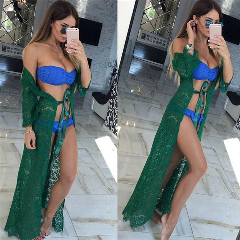 

Hollow Beach Dress 2018 New Women Bikini Cover Up Pareo Playa Swimsuit Lace Beach Tunics Maillot De Bain Femme A30