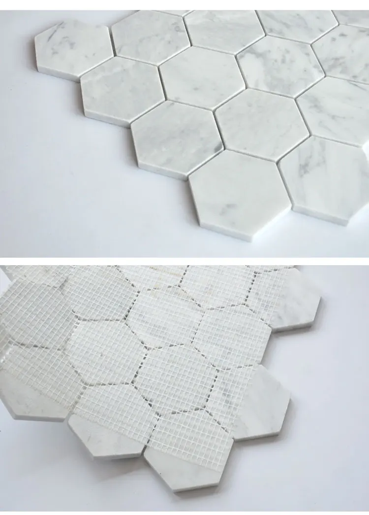 Шестиугольная белая каррарская плитка и мрамор в мозаике для ванной комнаты