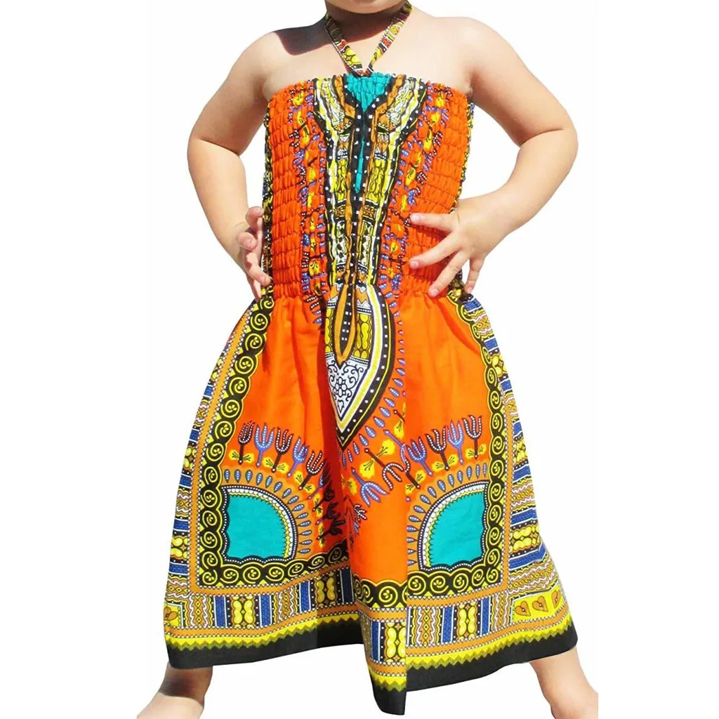 Для маленьких девочек одежда хлопок Chirdren девочки; Дети без рукавов с оборками одежда с ремешками в африканском стиле платье принцессы
