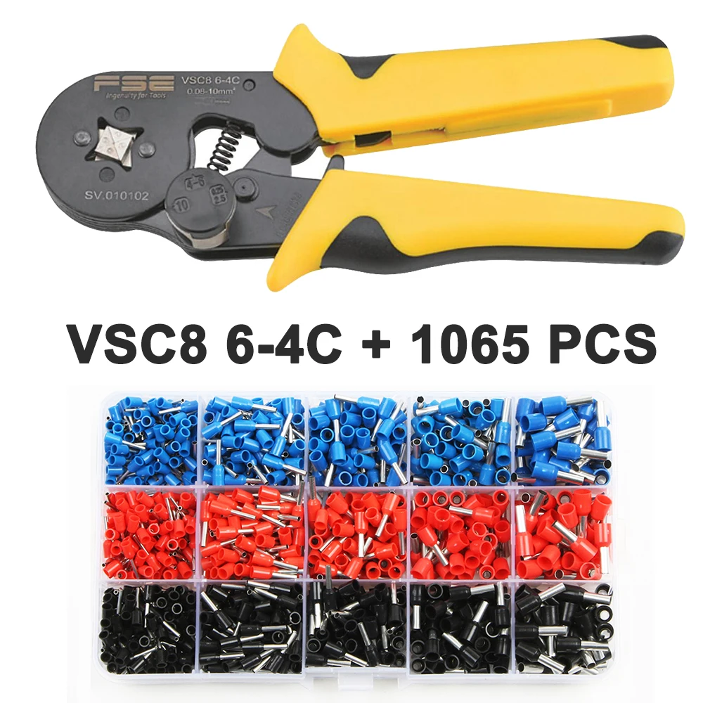 Crimping pliers VSC8 10-6A 6-4C VSC9 16-4A 0.08-16mm2 26-5AWG for tube type needle type terminal manual adjustable tools - Цвет: VSC8 6-4C 1065 PCS