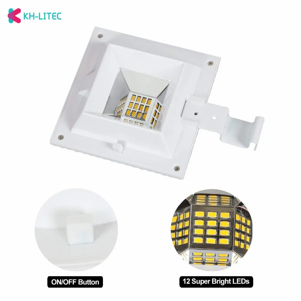 KHLITEC-Solar-Gutter- Lights-12-LED-Solar-Powered-Waterproof-Security-Lamp-6000K-White-for-Outdoor-Garden-Fence-Outside-Garage-Door(2)