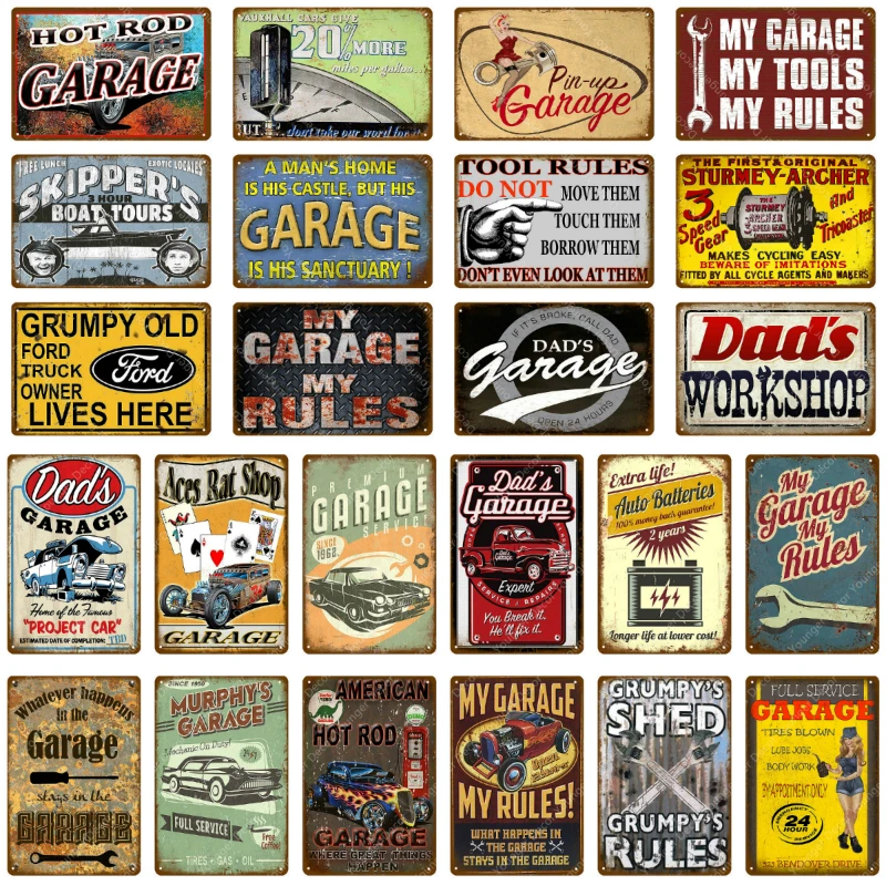 Hot Rod Garage рекламные вывески винтажный металлический постер старинной кирпичной стены Стикеры с изображением машинок и автобусов, двигатель дизельное топливо шин магазин декор живопись знак