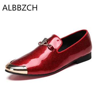 

Spring summer mens fashin brand leather dress shoes men loafers pointed toe slip on luxury wedding shoes man shining party shoes