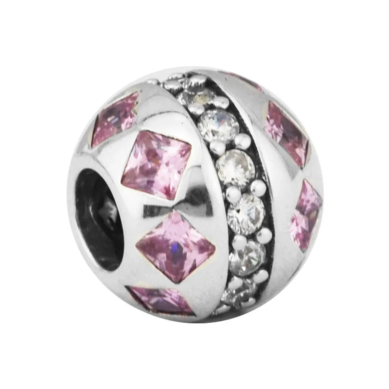 

100% 925 Sterling Silver Orbit Charm Fits Bracelet Pink & Clear CZ Beads for DIY Making Women Jewelry party Gift kralen