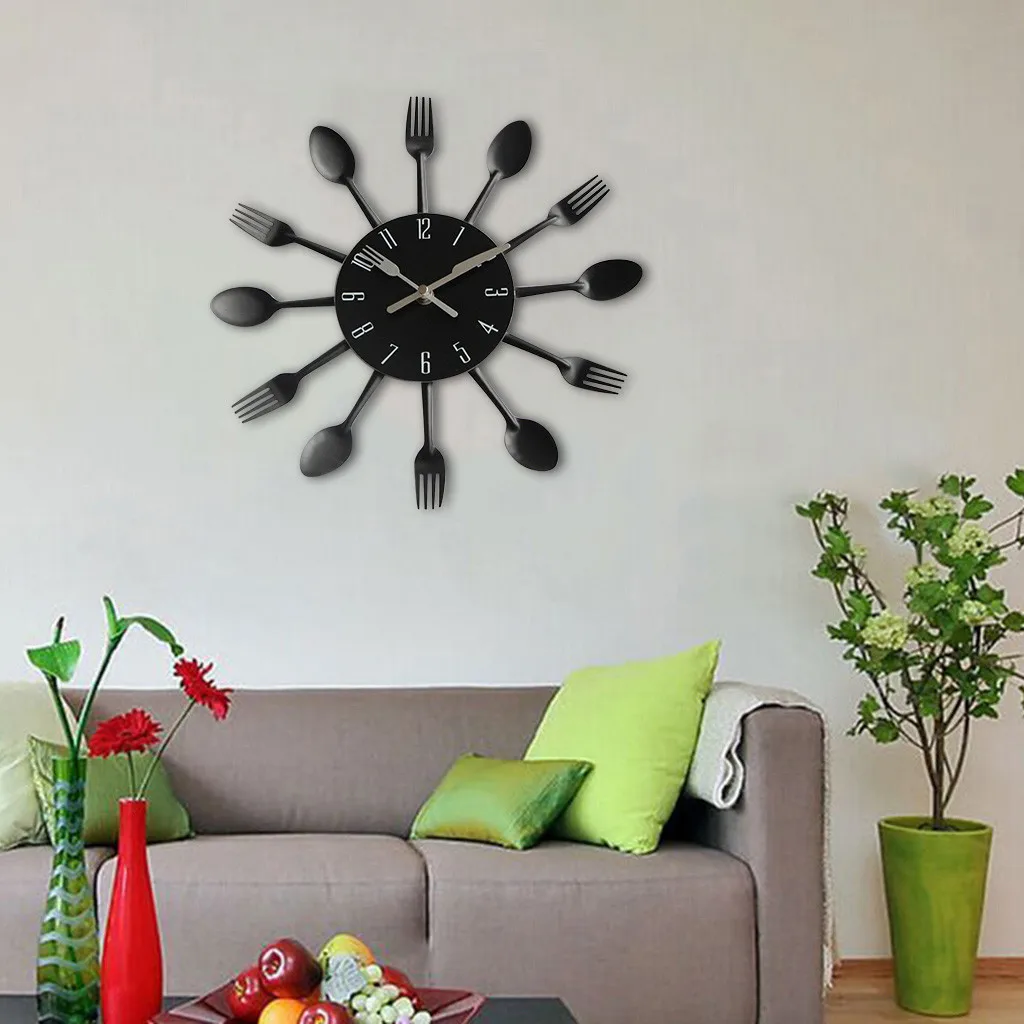 

2018 Modern Design Sliver Cutlery Kitchen Utensil Wall Clock Spoon Fork Clock Modern cutlery wall clock room decoration