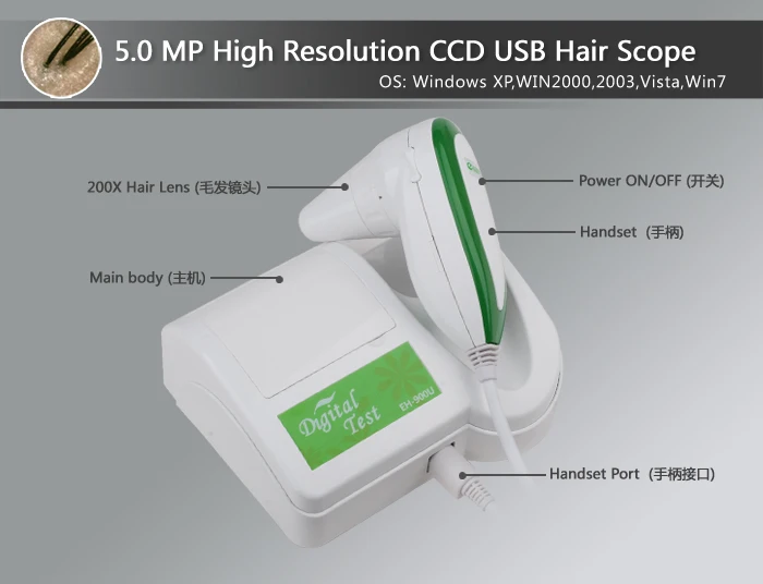  Promotion DHL free  5.0 MP High Resolution Digital CCD USB Hair Camera Hairscope Hair Analyzer Hair