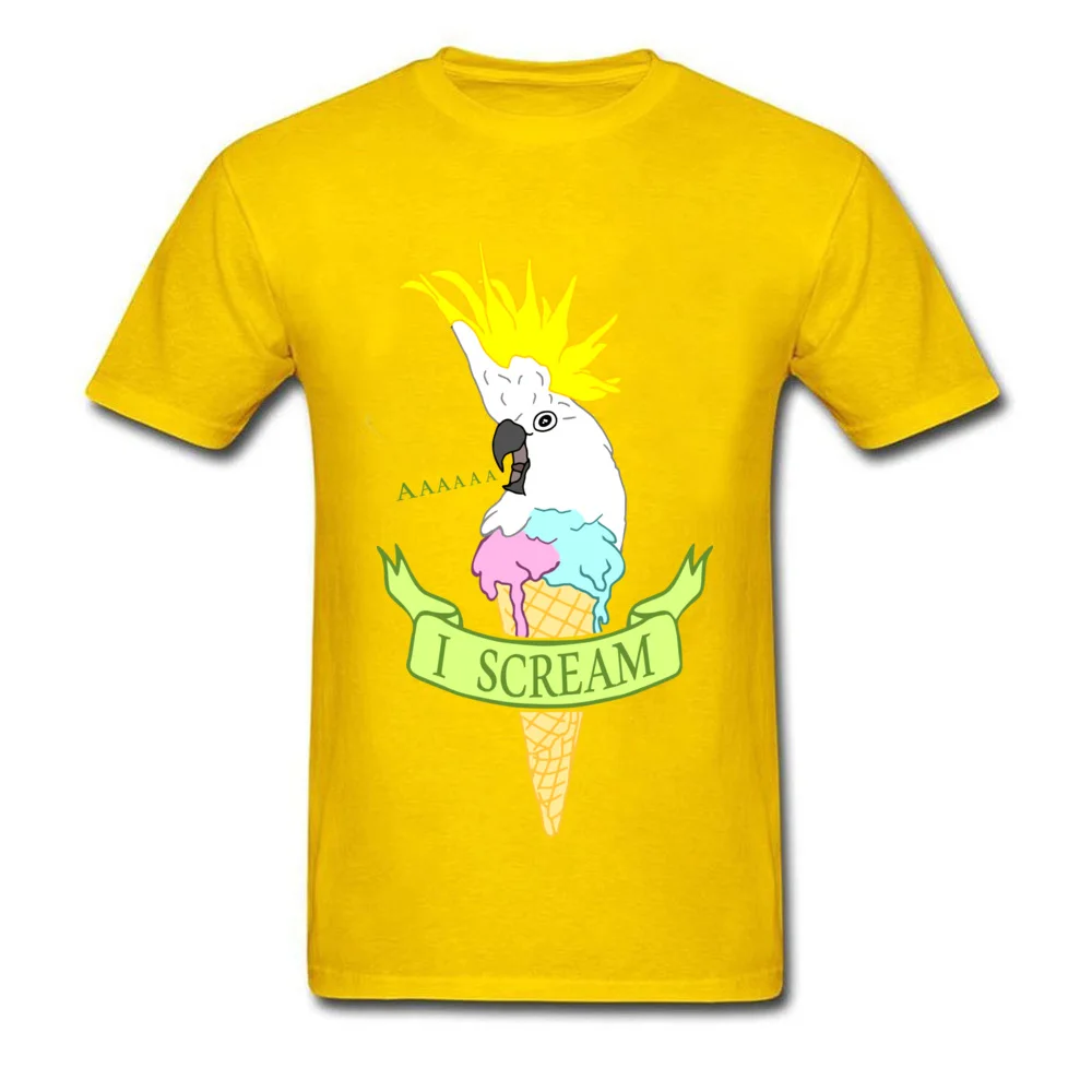 Tops Shirt I scream ice cream cockatoo Summer Short Sleeve 100% Cotton Crew Neck Mens Top T-shirts Birthday T-Shirt Latest I scream ice cream cockatoo yellow