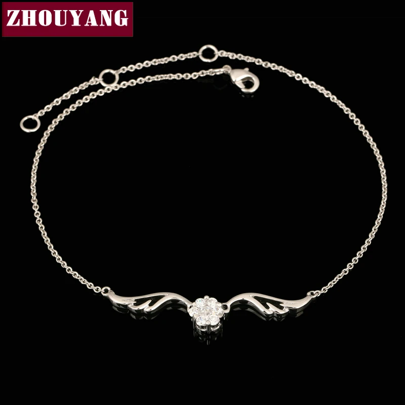ZHOUYANG Top Quality ZYH082 Silvery Angell Wing White Gold Plated font b Bracelet b font Jewelry