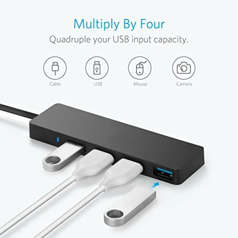 4 Ports USB 3.0 Ultra Slim Data HUB With 1M Cable Splitter for Macbook