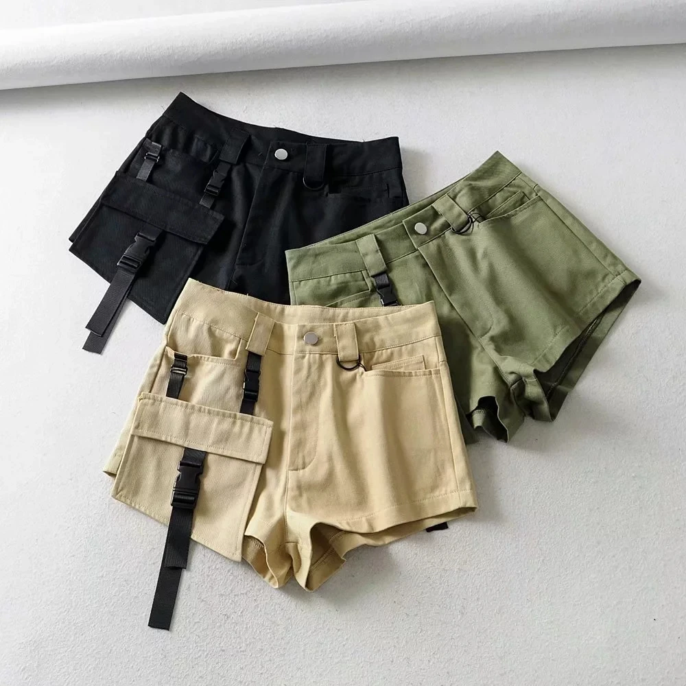 Women Casual Cargo Shorts With Buckle 