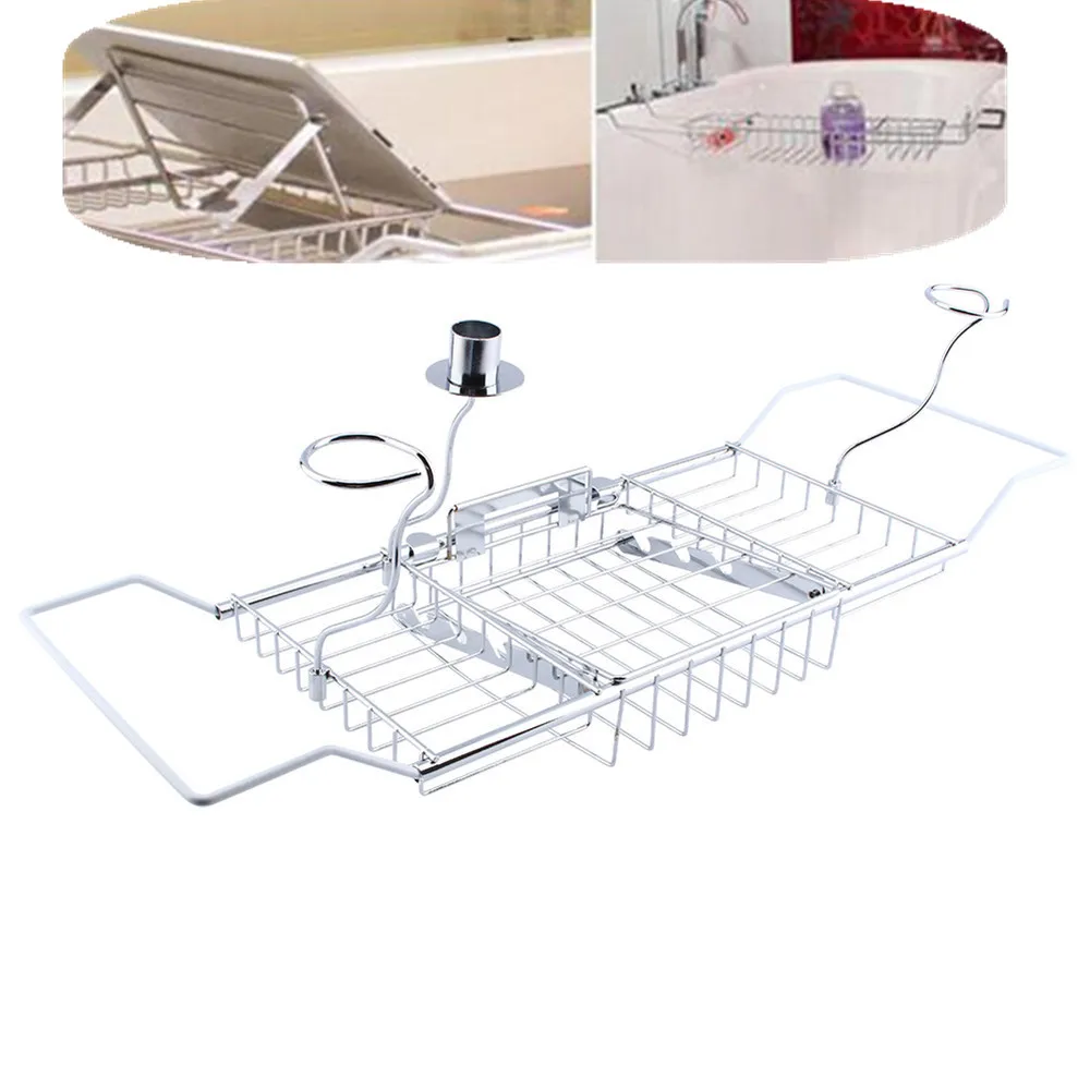 

Bathtub Tray Shower Caddy Shelf Storage Chrome Bath Tub Overback Wine Rack Extension Bathroom Storage Organization
