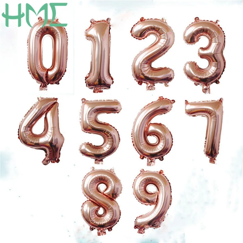 

New 1 pcs/lot 16 Inches Rose Gold Number Foil Balloons Light Pink Digit Air Balloons Happy Birthday Balloons Wedding Decorations