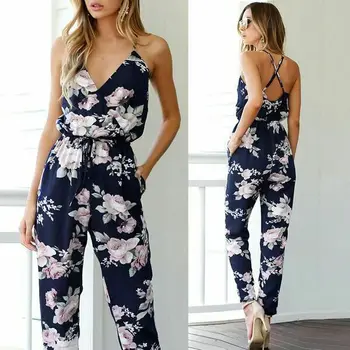 

Hirigin 2019 Fasion Women Summer Sleeveless V-Neck Flower Playsuit Bodycon Party Floral Print Jumpsuit Trousers Pants