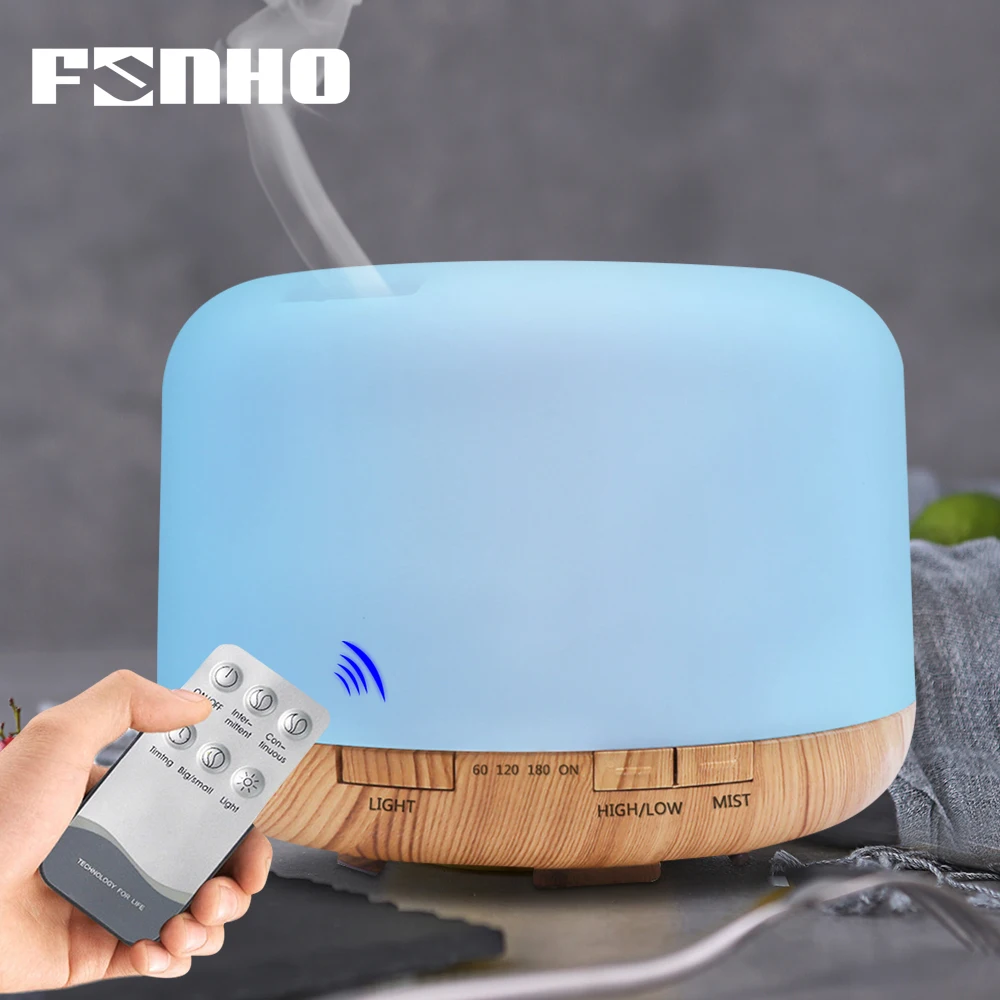 

FUNHO 500ml Remote Control Humidifier Large Capacity Aroma Essential Oil Diffuser with 7 Color Changing LED Lights for Home