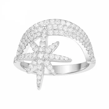 

SLJELY Luxury Brand 925 Sterling Silver Star Moon Finger Ring Micro Cubic Zirconia Stones Fine of Christmas Women Jewelry