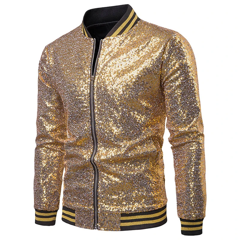 

HIGH STREET Stylish Men's Jacket Glitter Sequined Zip Baseball Jacket Slim Fit College Varsity Jacket
