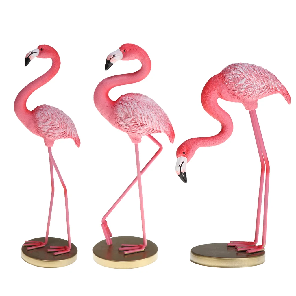 Resin Elegant Flamingo Figurine Animal Model Statue Desk Ornaments for Home Room Decor Office Shop Cafe Display Gifts- Pink