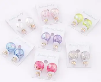 

Mix Color Double Candy Round Pearl Earings Resin Crystal Ball Ear Studs Lovely