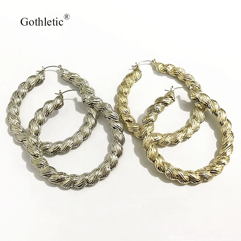 

Gothletic 75MM Big Twisted Hoop Earrings for Women Brincos Fashion Jewelry 2019 NEW Wholesale