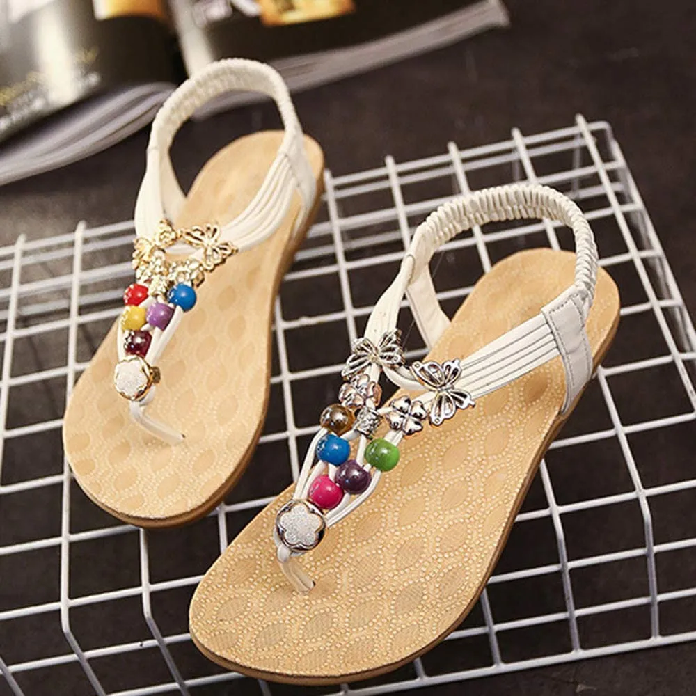 

Summer Bohemia Sweet Beaded Sandals Clip Toe Sandals Beach Shoes