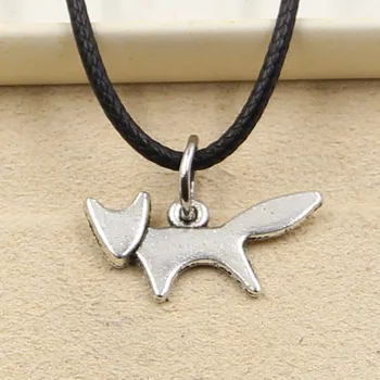 

New Fashion Tibetan Silver Color Pendant Fox Necklace Choker Charm Black Leather Cord Factory Price Handmade Jewelry