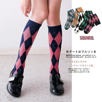 

SP&CITY British Classic College Style Stockings Diamond Hose Japanese Student Autumn knitting Long Socks Girls Knee Socks Women